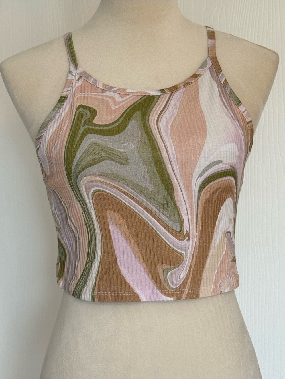 BeachRiot Marble-Print Ribbed Crop Tank Top NWT
